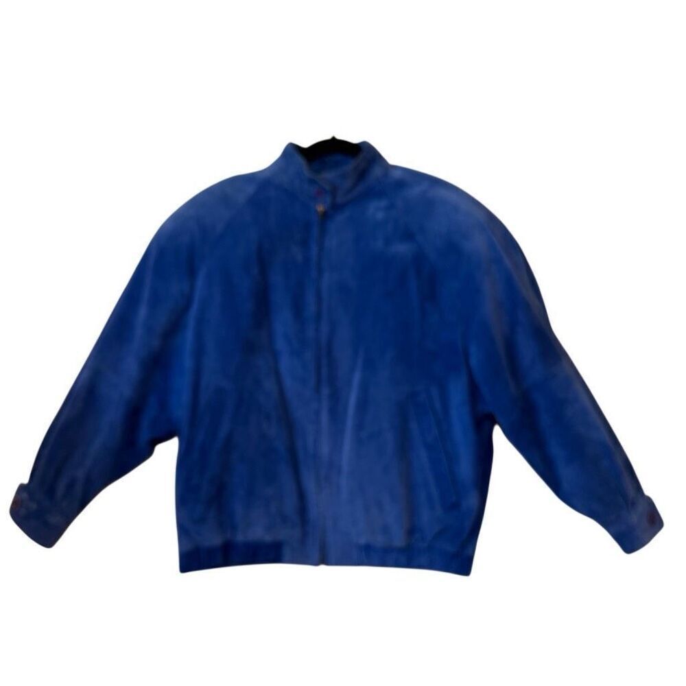 Vtg 80’s/90’s Luis Alvear Blue Suede High Neck Zip Front  Bomber Jacket Sz S